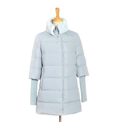 China MH-525 Anti-Shrink Fur Collar Light Blue Women Design Padded Jacket Rib Sleeve Slim New Arrival for sale