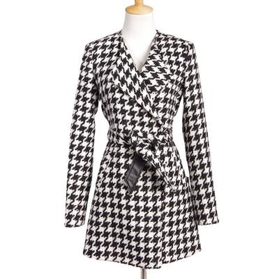 China Anti-Wrinkle Clothes Women Lattice Wool Blend Trench Coat Women Woolen Coats for sale