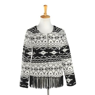 China New Arrivals Anti-Shrink Design Geometric Women Tassels Pattern O Neck Fashion Jacket for sale