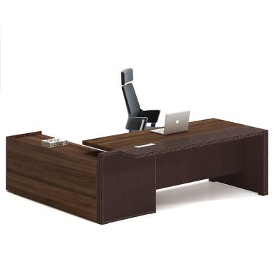 China PB-26 Modern L Shaped Executive Office Desk Leather Table Leather Office Furniture for sale