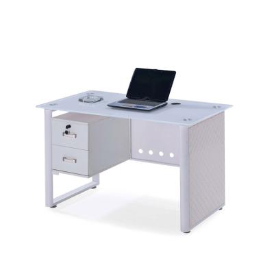 China Modern Design Office Desk Laptop Table Metal Tempered Glass Top Computer Glass Top Computer Desk for sale