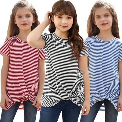 China Hot Sale Summer Short Sleeve Casual Short Sleeve Striped 100% Cotton T-Shirt For Girls Toddler Kids for sale