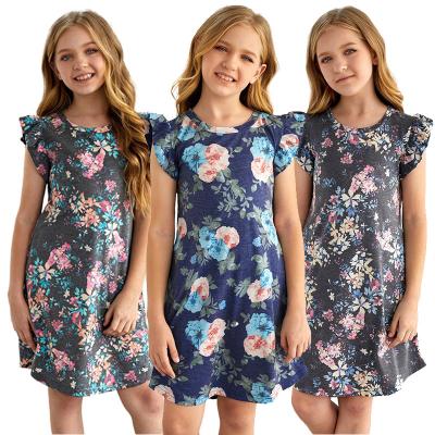 China New Arrivals Summer Fashion Floral Print Breathable Babies Dress Dresses Elegant 9 Years Old for sale