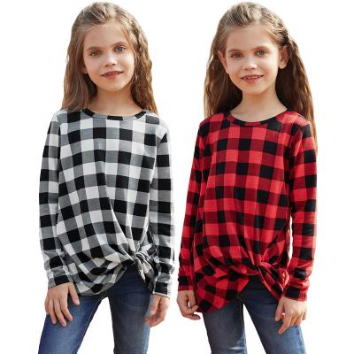 China Hot Sale Autumn Short Sleeve Plaid Knotted Long Sleeve Latest Stylish Casual Teens Senior Girls 8 Year Old for sale