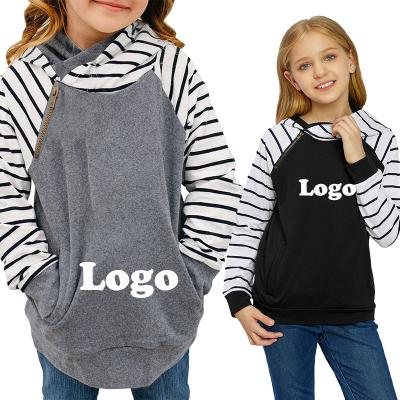 China Custom Zipper Breathable Logo Fall Long Sleeve Striped Casual Kids Wholesale Winter Pullover Hoodies for sale