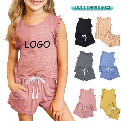 China Shorts 2022 Summer Breathable Outfits Orange Set Ruffles Baby Girls Clothing Two Piece Sets for sale