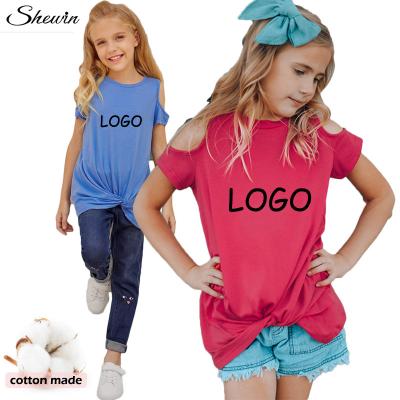 China Wholesale Short Sleeve Side Button Desgin Girls T-shirts Custom Kids Children Blank T-shirts for sale