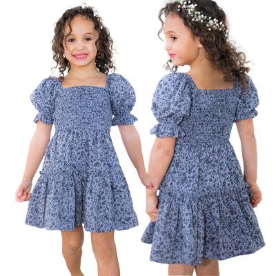 China Breathable High Quality Fashion Breathable Sleeve Leopard Party Floral Princess Dress For Kids Girl for sale