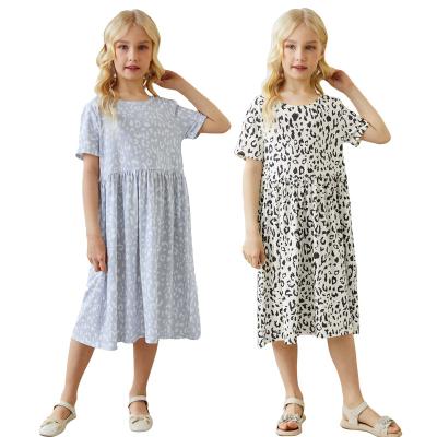 China Breathable High Quality Short Sleeve Summer Leopard Big Girls Dresses For Baby 7 16 Kids for sale