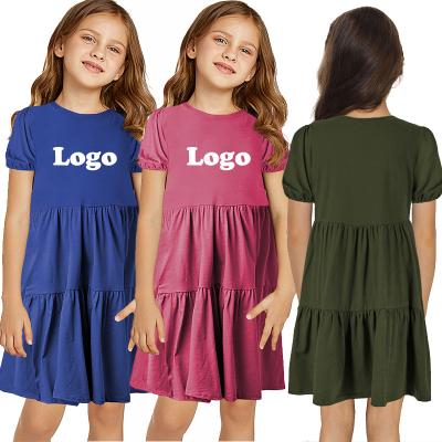 China 10 Little Girls Logo Solid Color Short Sleeve Breathable Custom Casual T-shirt Years Old Clothes Kids Summer for sale