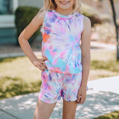 China Breathable Custom Summer Tie Dye Pajamas Girls Sleeveless Lounge Set Sleepwear Kids for sale