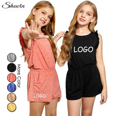 China Breathable Custom Logo Babies Rompers Kids Ruffle Sleeveless Short Little Jumpsuit for sale