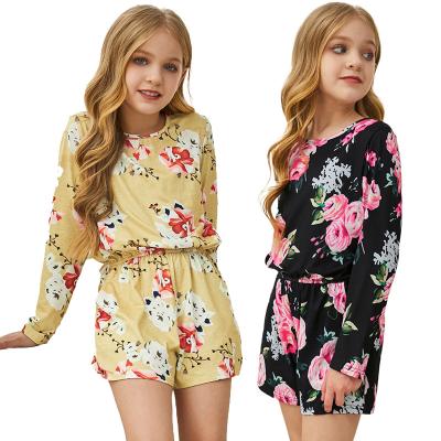 China Breathable High Quality Elegant Casual Floral Long Sleeve Girls One Piece Overalls 2-6 Years Old for sale