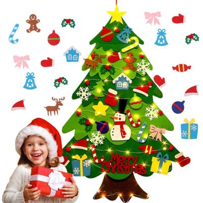 China DIY 3.3 ft Eco-Friendly Polyester Felt Christmas Tree with 32 Ornaments and 50 LED String Kids Wall Tree Christmas Ornament for sale