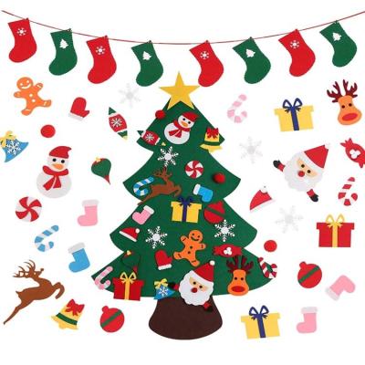 China 2022 Home Decorations Eco-friendly Christmas Decoration 30Pcs Ornaments Glitter Felt Christmas Tree Set Kids DIY Felt Christmas Tree for sale