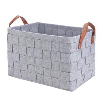 China Sustainable Felt Storage Baskets With Handles Toy Storage Nursery Bins Home Soft Durable Decorations Woven Felt Storage Basket for sale