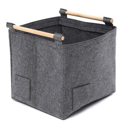 China Viable Felt Storage Baskets With Handles Soft Durable Toy Storage Nursery Bins Home Decorations Felt Laundry Organizer Storage Basket for sale