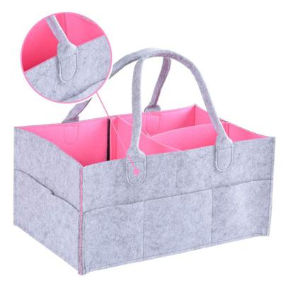 China Anti-theft Collapsible Felt Bag Tote Organizer Baby Caddy Tote Diaper Tote Bag Nursery Storage Bin Diaper Felt Storage Bag for sale