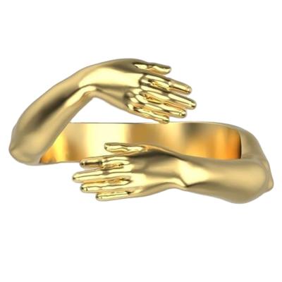 China FASHIONABLE New Vintage Alloy Romantic Love Embrace Cut Out Ring Adjustable Hand Hug Finger Ring For Women Men for sale