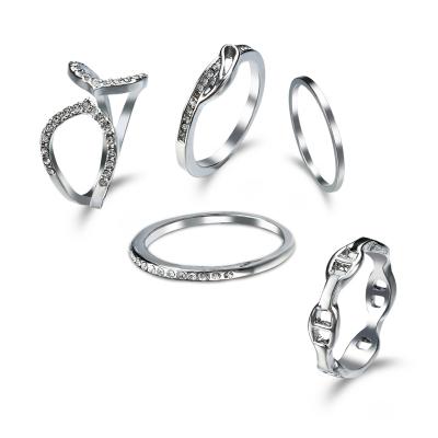 China High Quality Korean Hot Selling New Fashion Trend Alloy Plated Silver Plated Ring Sets Wedding Ring 5 Piece For Gift for sale