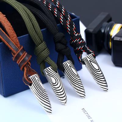 China TRENDY Real Cow Rope Metal Bullet Necklace Pendants Men's Tribal Leather Necklace For Women for sale