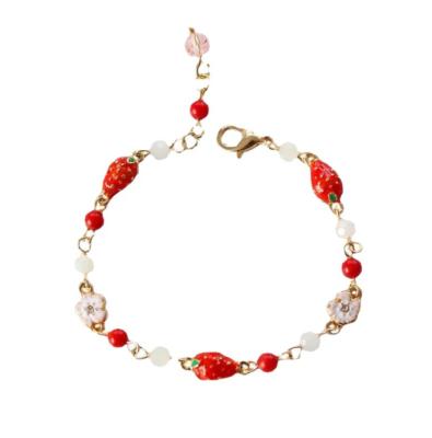 China Fashionable cute simple cute flower small fruit bracelet metal jewelry bead metal jewelry sweet strawberry bracelet for friends for sale