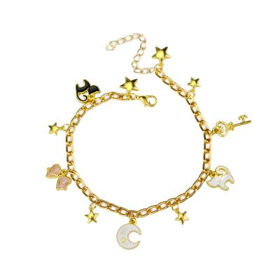 China New Arrival Cute Gold Color Metal Bracelet Chain Sweet Cute Moon Tsukino Usagi Cat Bowknot Bracelet For Girls for sale