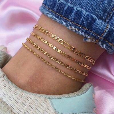 China TRENDY New Fashion Multilayer Foot Chain Three Pieces Set Jewelry Layered Figaro Chain Anklet For Women for sale