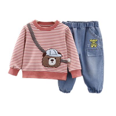 China 2022 new boys and girls casual autumn suits baby two-piece clothes children's casual striped round neck long sleeve for sale