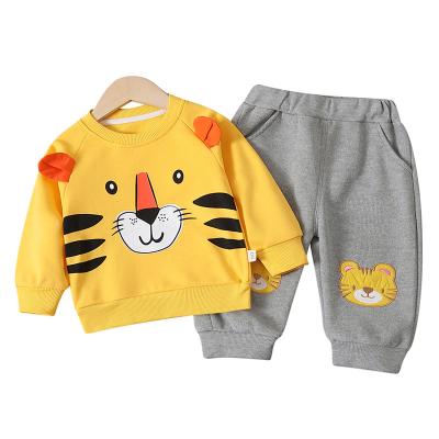 China 2022 New Boys And Girls Baby Clothes Cartoon Animal Round Neck Long Sleeve Pants Casual Two-piece Set for sale