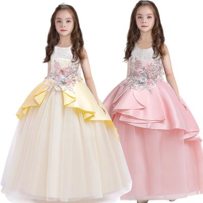 China Hot Sale Children's Breathable Dress Amazon Color Matching Long Wholesales Latest Party Wear Dresses For Girls for sale