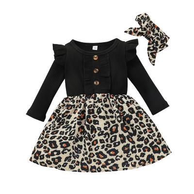 China New Baby Mine Breathable Overalls Stripe Autumn Leopard Print Children's Long-sleeved Dress A-Line Skirt for sale