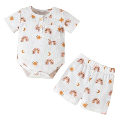 China 2022 New Summer Amazon Fashion Baby Short Sleeve Romper Suit Two Piece Waffle Printing for sale