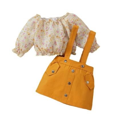 China Fashion Suspender Skirt Suit Infants and Babies Floral Long Sleeve Small Top Set for sale