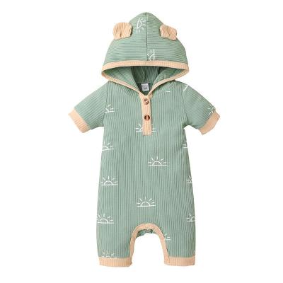 China Wholesale Casual One Piece Baby Romper Babies Boy And Girls Summer Sleeeves Short Clothing Baby Hooded Boxer Overalls for sale