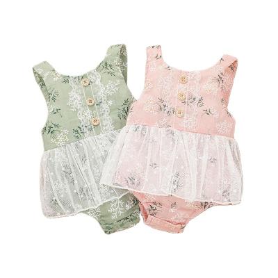 China Sleeveless Baby Girl Triangle Romper Flower Mesh Summer Overalls Short Sleeeves Baby Girl Clothing for sale