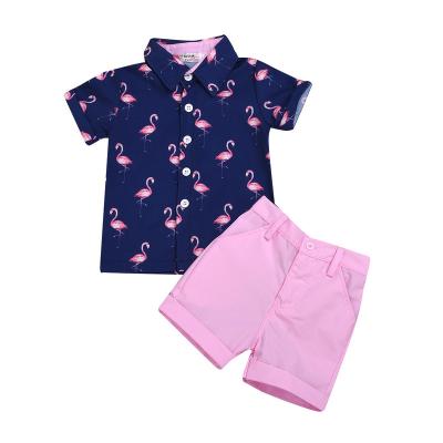 China Breathable Baby Clothing Set Boy Summer Printed Lapel Short Shirt Western Shorts Set for sale