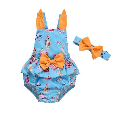 China Children's breathable clothing 2022 new bunny Easter clothes printing bow triangle straps rompers for sale