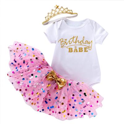 China Breathable Baby 1st Birthday Dress For Girl Colorful Headband Outfits Newborn Babies Puffy Tutu Vestidos for sale