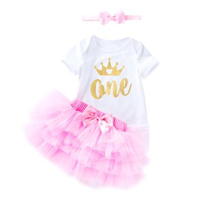 China Breathable Baby 1st Birthday Dress For Girl Colorful Headband Outfits Newborn Babies Puffy Tutu Vestidos for sale