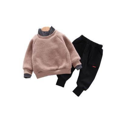 China Casual Baby Solid Color Fleece Sweater Sweater Boys Autumn and Winter Two-Piece Suit Baby Children's Clothing for sale