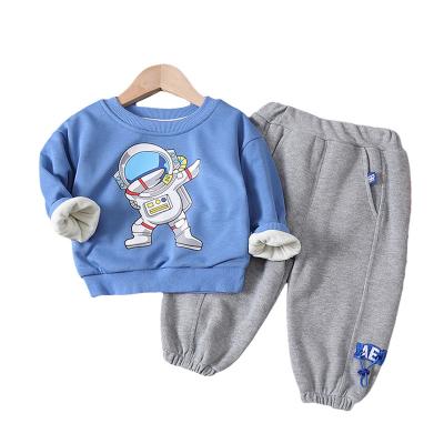 China Baby Sweater Casual Suit Plus Velvet Thickening Autumn And Winter Models 1-3 Years Fashion Infant Children Set for sale