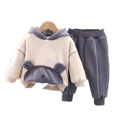 China Boy's Winter Casual Plus Thick Children's Suit Children's Korean Thick Velvet Sweater Fashion Clothes Baby Two-Piece Suit for sale