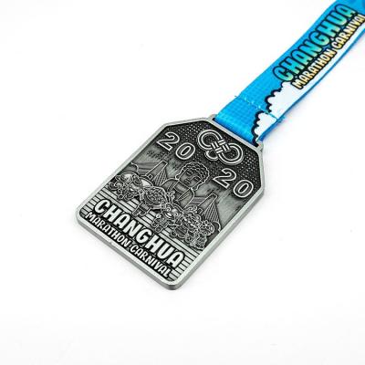 China Global Medal Supplier Engraving Colorless Antique Silver Plated Sport Logo Medal for sale