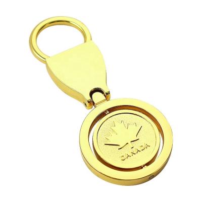 China Europe Custom Custom LOGO Round Rotating Double Sided 360 Degree Gold Metal Key Chain Keyrings for sale