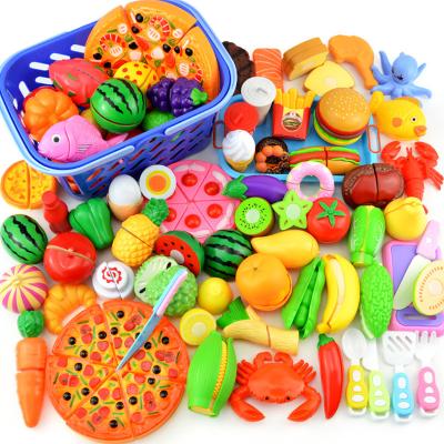 China Plastic Kids Play House Food Toys Cuttable Kids Cutting Toy Fruit Vegetables Educational Kitchen Plastic Cutting Game Pizza Cake Toy for sale