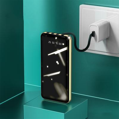 China LED Display Travel Mirror 4 In 1 Powerbanks Power Bank 10000 mAh USB Type C Built In Single Cable Flashlight Powerbank for sale