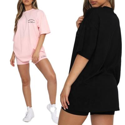 China New Arrival Plain QUICK DRY Short Sleeve T-shirt Custom Printing Embroider Logo Plus Size Women T-shirts Biker Shorts Set for sale