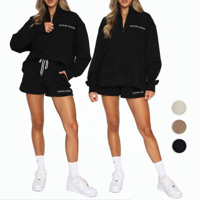 China High Quality Hot Sale Custom Zipper Women's Breathable Logo 1/4 Sweater Shorts Set for sale