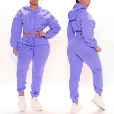 China OEM Breathable Plus Size Cropped Joggers Women's Waisted Hoodie Sweatsuit Set Tracksuit Plus Size Women's Sets for sale